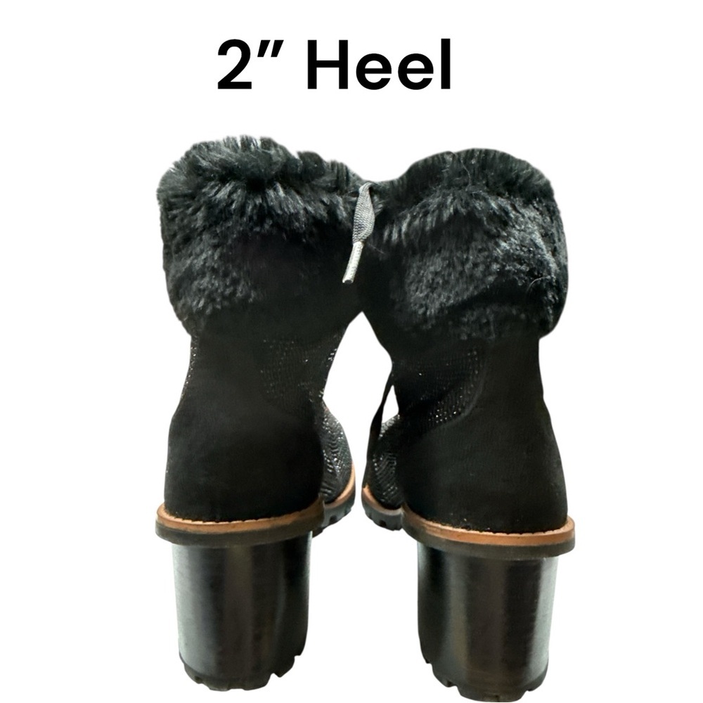 Nanette Lepore Black Beaded Faux Fur Ankle Boots Lace Up Chunky Heel Size 8M - Picture 6 of 10